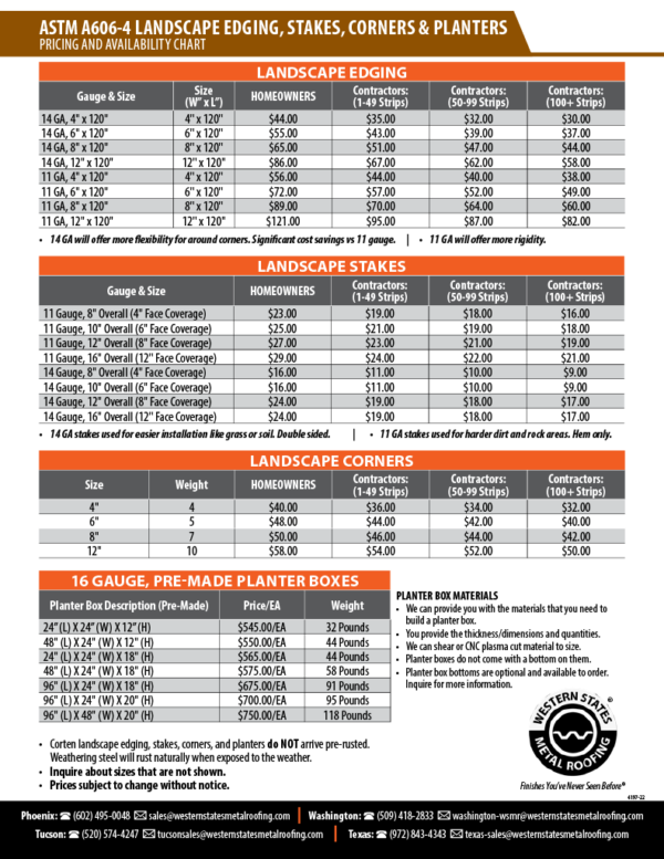 Landscaping Products/Pricing - Corten